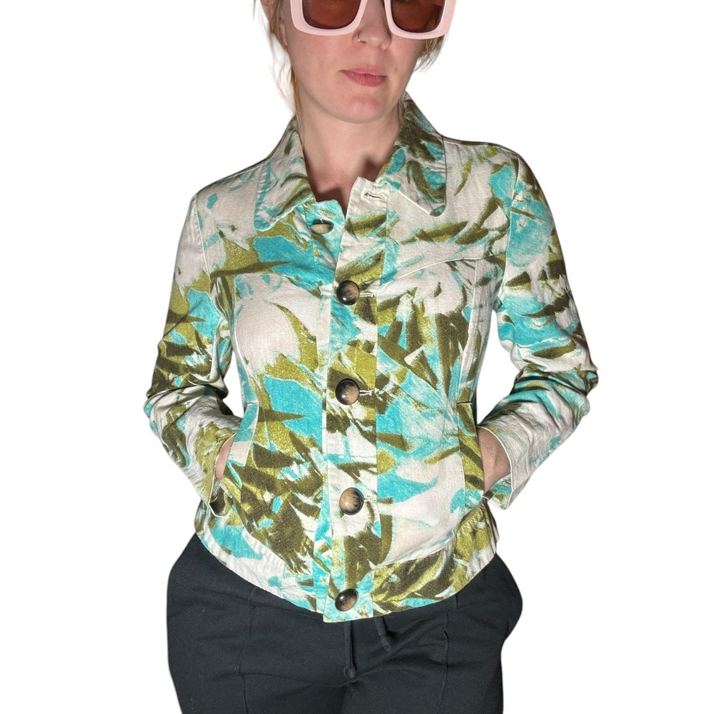 Requirements Linen Jacket Blue Green Small Coat Rayon Urban Beat Boho Tropical